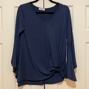 Navy blouse with bell-sleeves